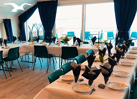 Banquet facilities 1 in black at Hindrum Fjordsenter in Norway daytime