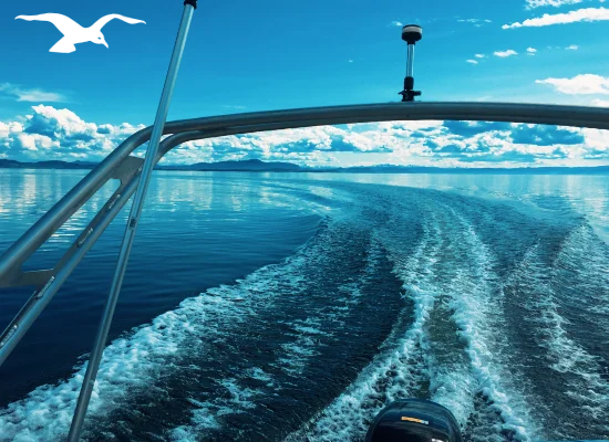 Gemi 20ft 60hk aluminium boat with fantastic fjord view at Hindrum Fjordsenter in Norway on sunny day