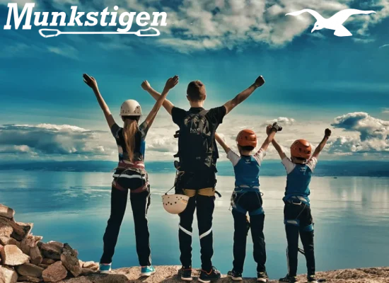 The top of Munkstigen Via Ferrata with fjord view at Hindrum Fjordsenter in Norway on sunny day 7