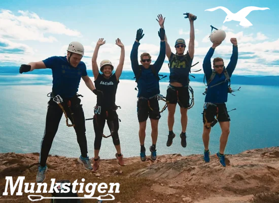 The top of Munkstigen Via Ferrata with fjord view at Hindrum Fjordsenter in Norway on sunny day 5