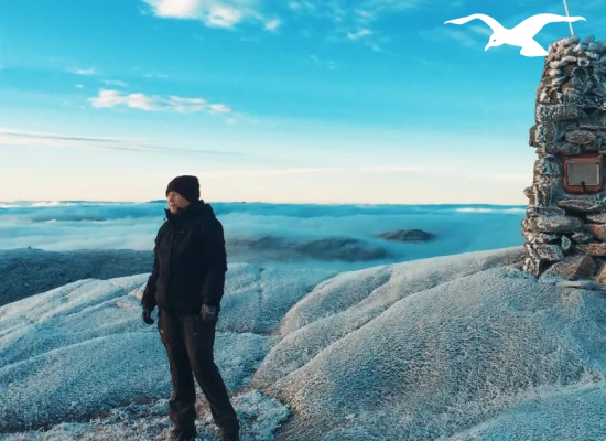 Beyond the clouds mountain view at Hindrum Fjordsenter in Norway on sunny day 2